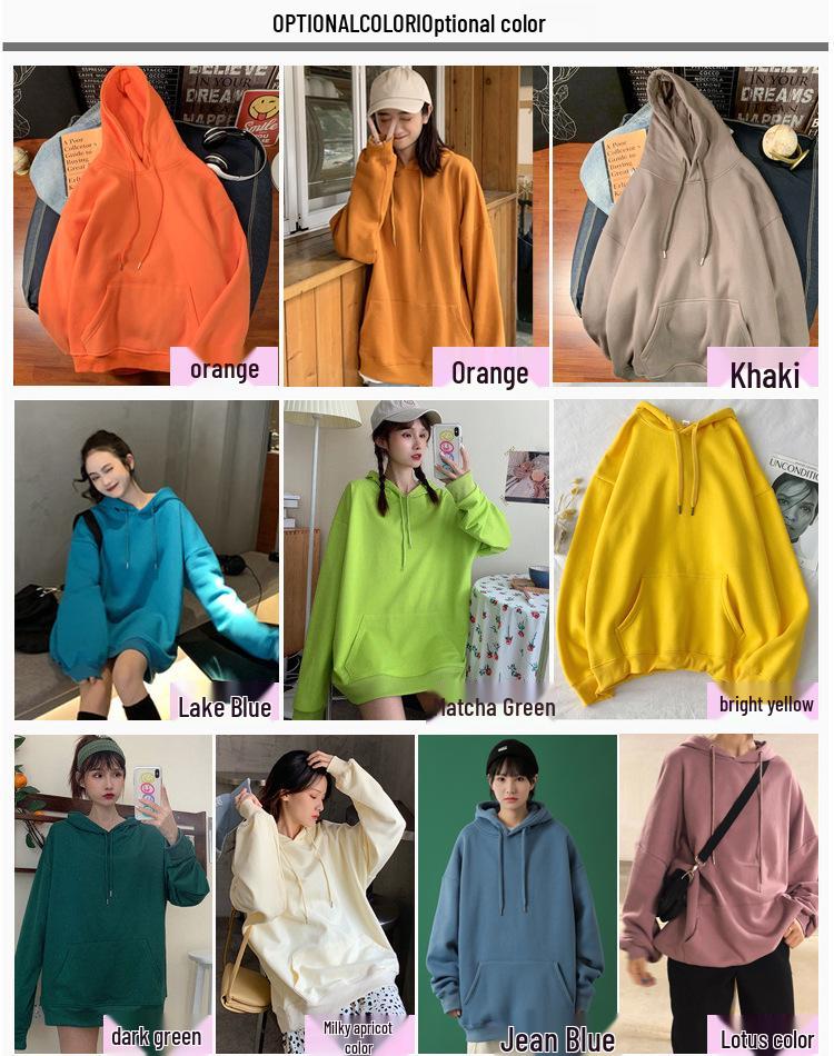 Plus Size Solid Color Korean Style Hooded Sweatshirt - Loose Mid-Length Pocket Jacket for Autumn/Winter
