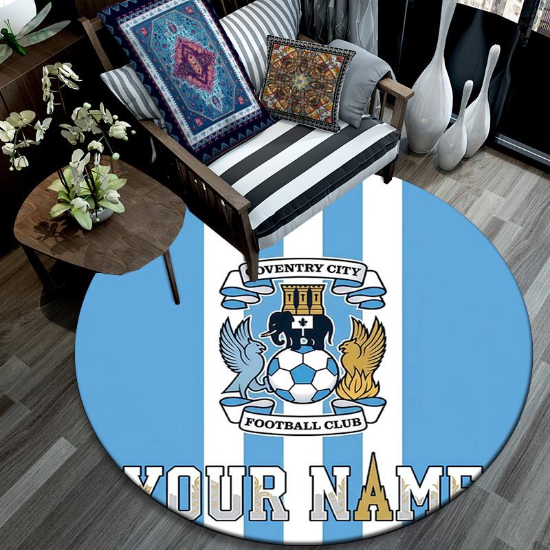 Custom Name Coventry City F.C Round Area Rug,Carpet Rug for Living Room Bedroom Sofa Playroom Decor,Non-slip Floor Mat