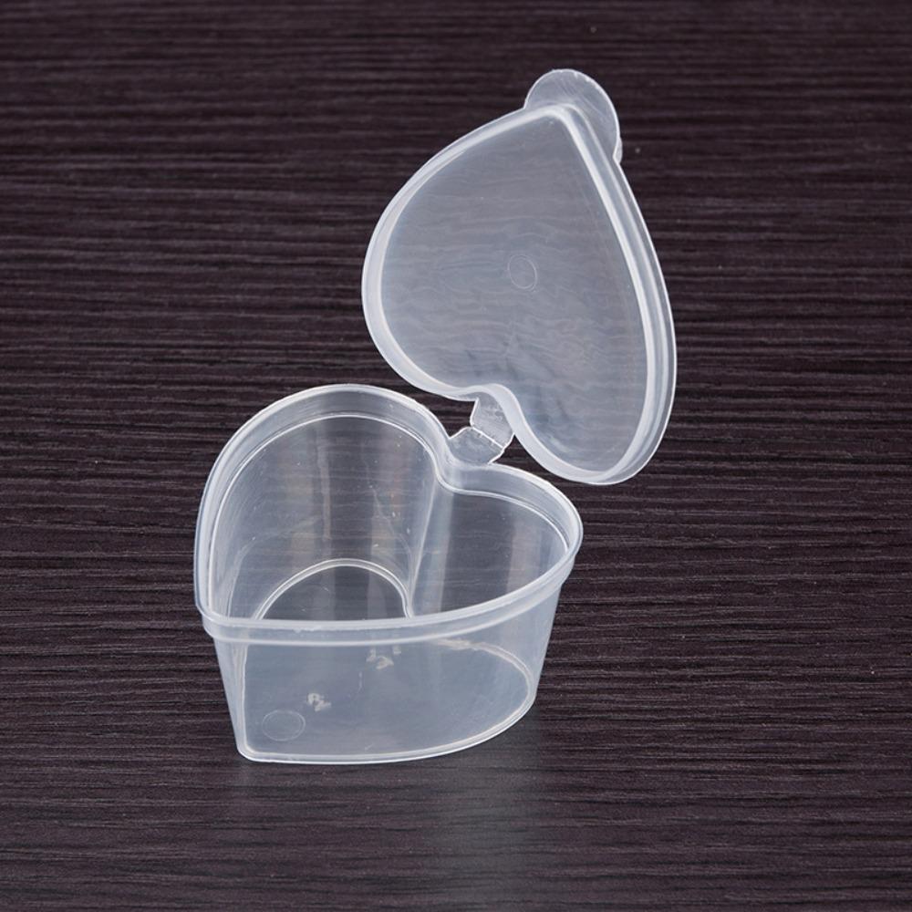 20pcs Transparent Love Shape Seasoning Box with Hinged Lids Pigment Paint Box Takeout Package