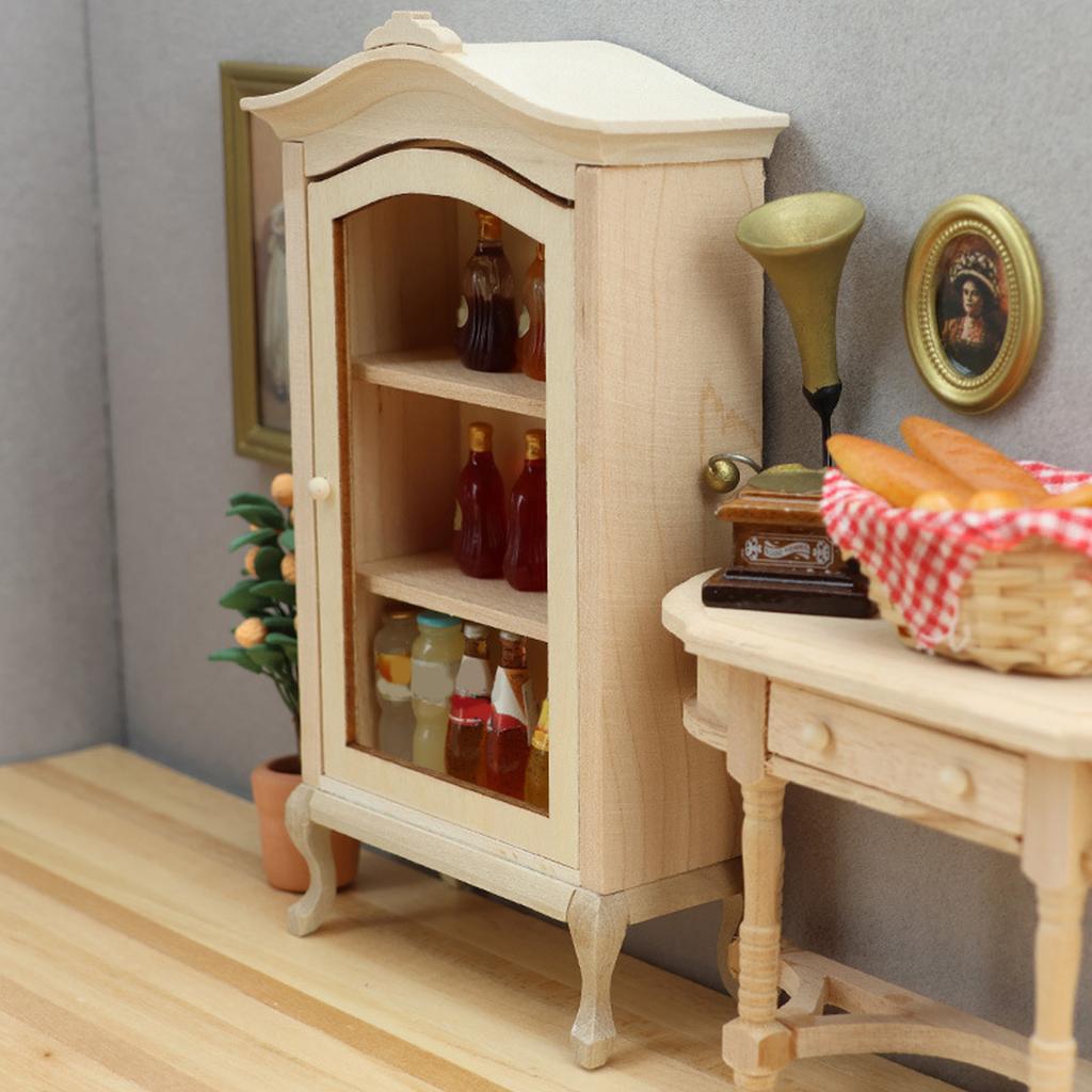 Doll House Display Shelf Miniatures Wood Zakka Toy Pretend Play Realistic Model Cabinet Model Mini Size