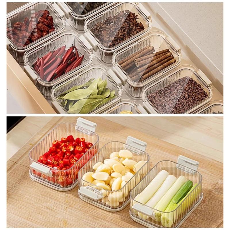 Space Efficient Spice Organiser Leakproof Stackable Container Transparent Kitchen Storage Box For Herbs Seasonings Salt