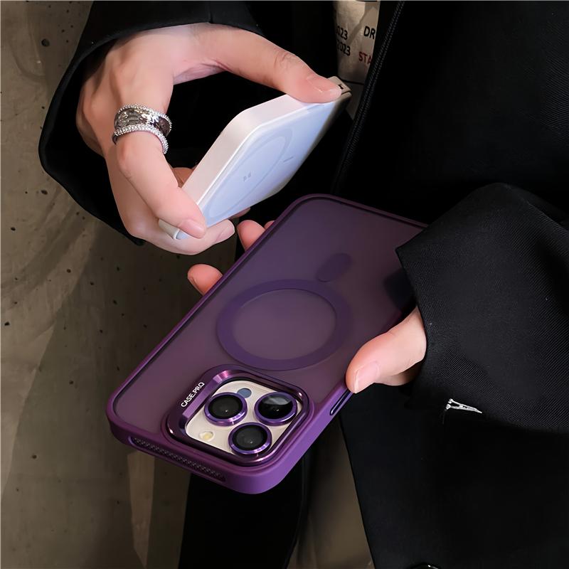For iPhone 15 Pro Max Luxury Magsafe Magnetic Matte Phone Case For iPhone 11 12 13 14 16 Plus Lens Holder Stand Protective Cover