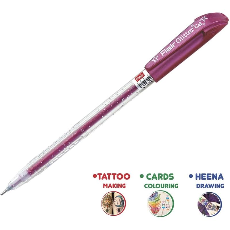 FLAIR Glitter Sparkle 1.0mm Gel Pen Blister Pack | Smooth & Perfect Writing Experience | Non-Toxic Fluid Gel Ink | Beaut