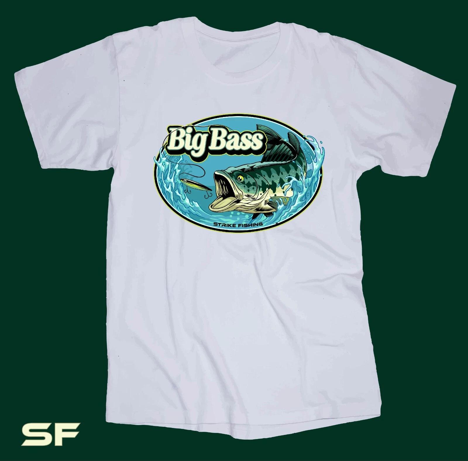 STRIKE FISHING Big Bass white T-shirt Trout Lake Boating Outdoors Fishing Rod XL
