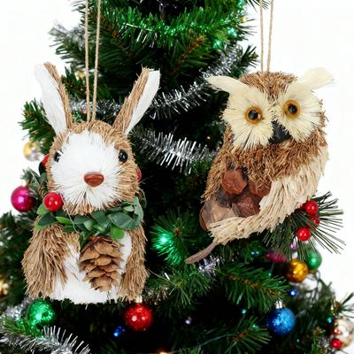 10 Pcs Forest Animal Christmas Ornament 2D Flat Acrylic Owl Bird Rabbit Christmas Tree Hanging Ornaments for Holiday Tree Mantel Porch Decor