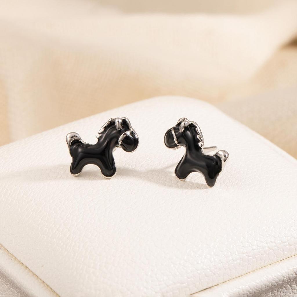 Year of the Horse 925 Sterling Silver Diamond Enamel Stud Earrings with Pearls - Retro High-End Design