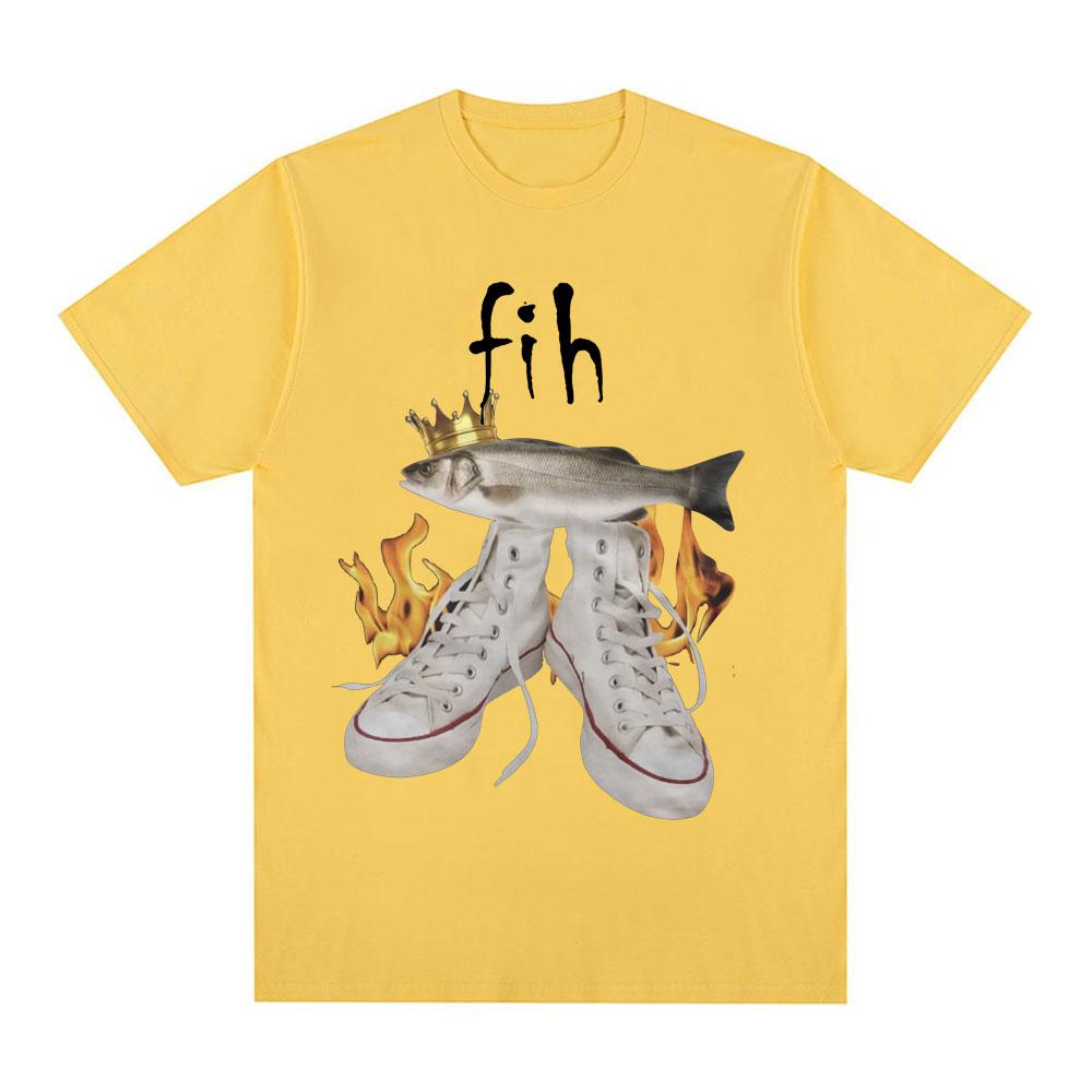 

Fih Забавные Мем Рыба Футболки Мужские Женские Мода Винтажная Футболка Повседневная Футболки с коротким рукавом Харадзюку Уличная одежда 4XL