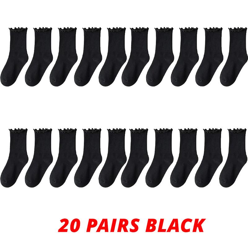 5/10/20 Pairs /Lot Socks for Women Ruffle Middle Tube Ankle Short Breathable Black White Set Spring Autumn