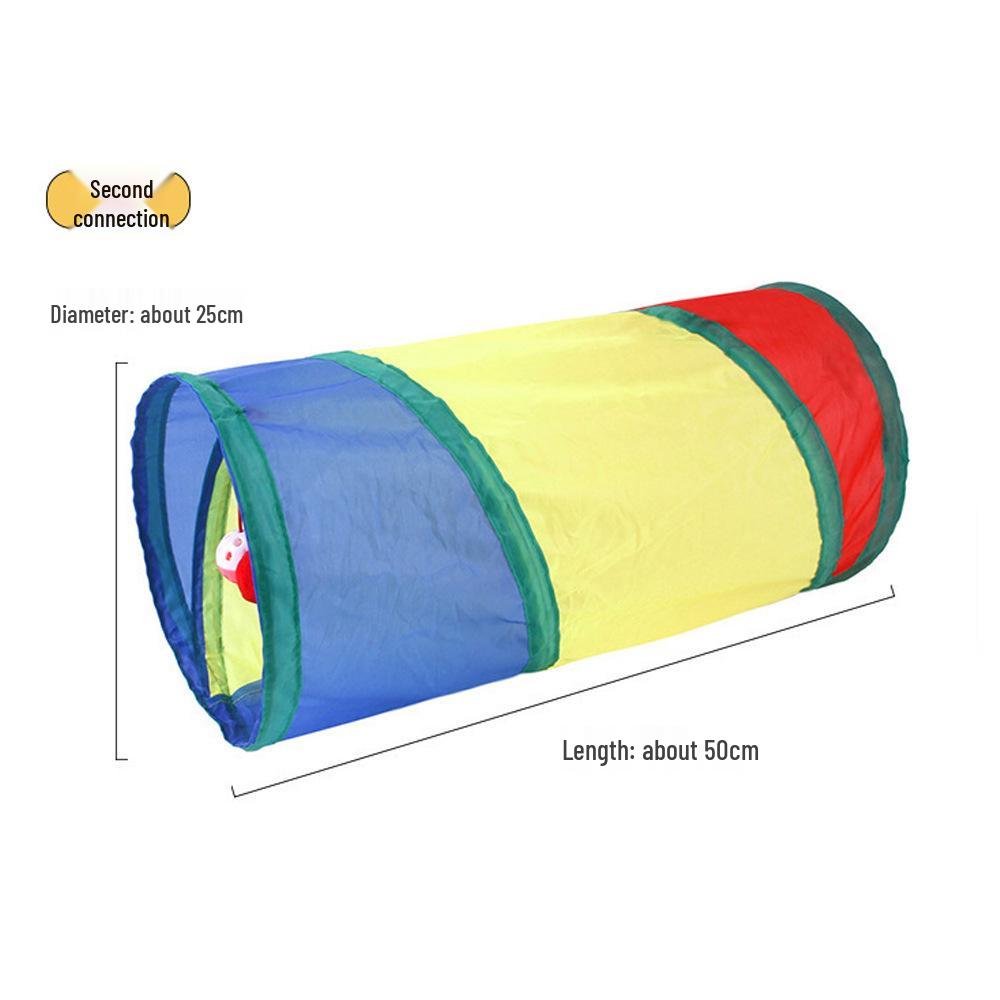 

Foldable Rainbow Cat Tunnel with Teaser Stick for Interactive Play As shown