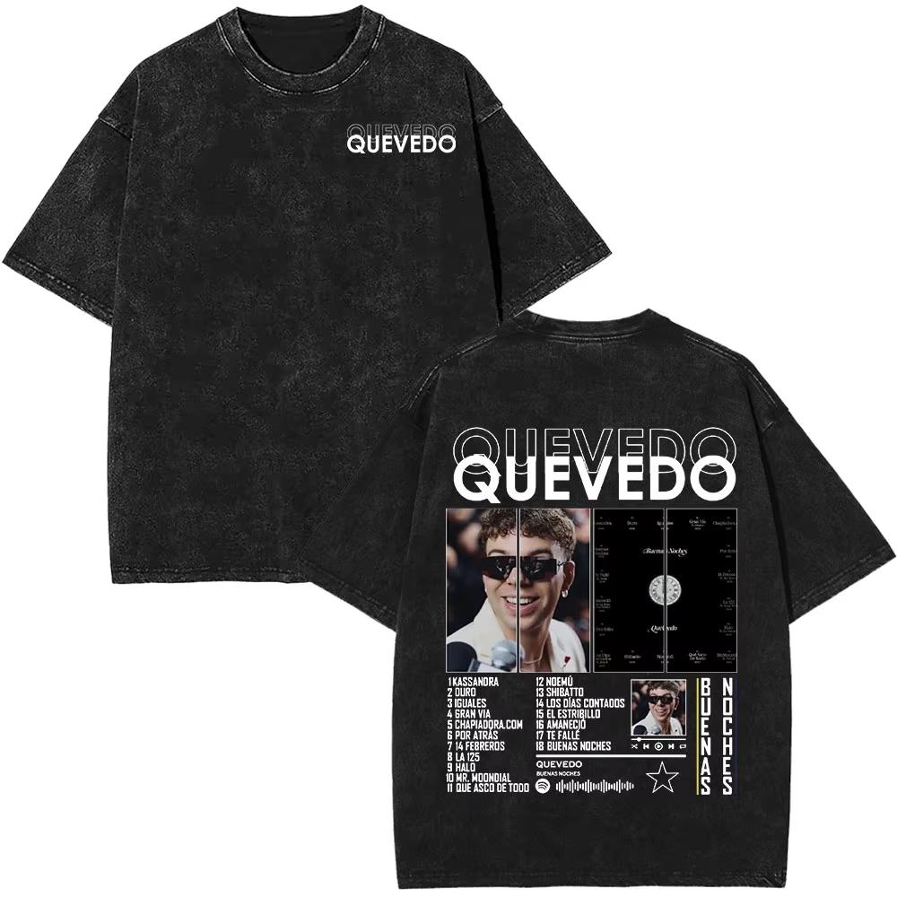 Rapper Quevedo Buenas Noches Vintage Washed T Shirt Mens High Quality Short Sleeve Tshirts Fashion Oversized Harajuku Tshirts