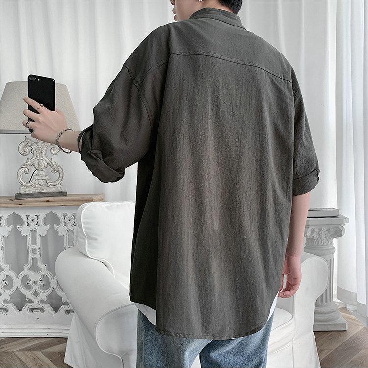 2022 Summer New Casual Men's Shirt Cotton Solid Color Three Quarter Shirts For Men