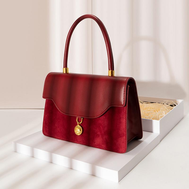 Retro Red Velvet Wedding Bag, Crossbody Small Square Bag, High-end Hand-held Xiuhe Dress, Bridal Bag