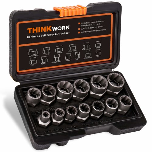 

THINKWORK Impact Bolt & Nut Remover Set, 13+1 Piece Bolt Extractor Tool Set, Strip Lug Nut Remover, Extraction Socket Set for Removing Damaged, Frozen