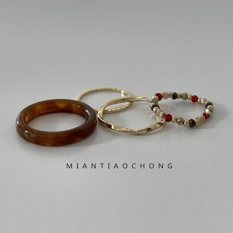 

Набор красочных ретро японско-корейских колец с бусинами из смолы и ацетата в виде волны One Size