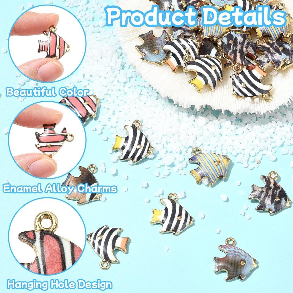 DanLingJewelry 35Pcs 7 Styles Enamel Fish Charms Flower Printed Ocean Animal Charms Tropical Fish Enamel Charm Pendants for Jewelry Making