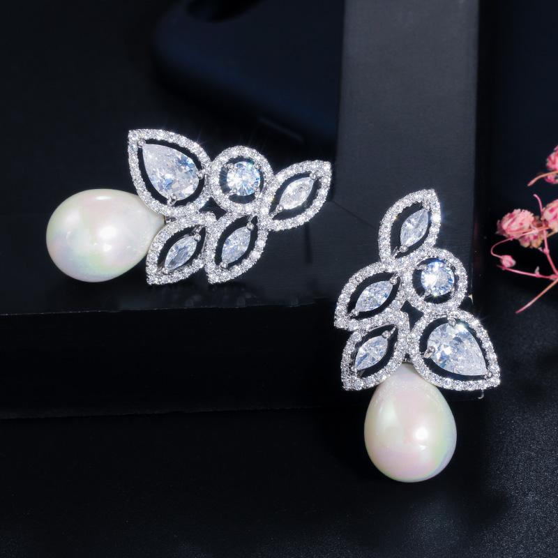 CMM Sparkling Flower Leaf AAA Zirconia Drop Earrings