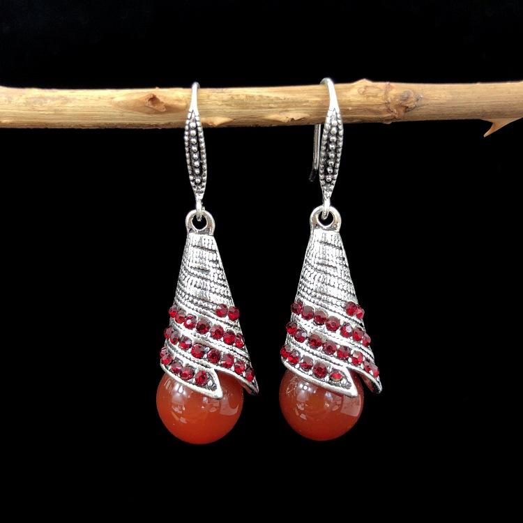 Ethnic style retro fashion agate earrings women's simple temperament opal diamond earrings versatile long ear jewelry