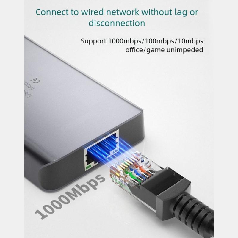 Fast Speed USB C Docking Station with HDTV 8K Support USB3.0 Port Gigabit Ethernet PD100W Fast Charging Card Reader