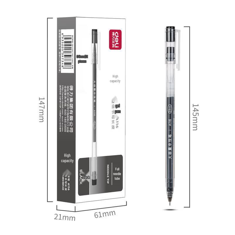 Deli A116 Black Gel Pens, 0.5mm Needle Tip (180-Count Pack)