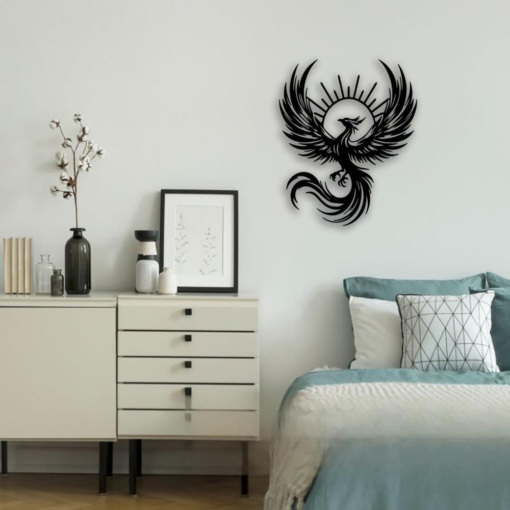Sun Metal Wall Art Mythical Bird Decor for Living Room Bedroom Dining Bathroom Office Outdoor Black