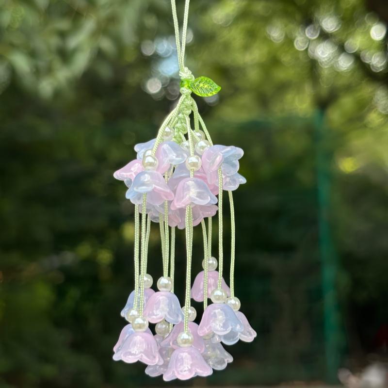 Exquisite Simulated Lily Of The Valley Pendant  Chinese Style Gradient Flower Keychain Car Ornaments For Women Bag Decoration