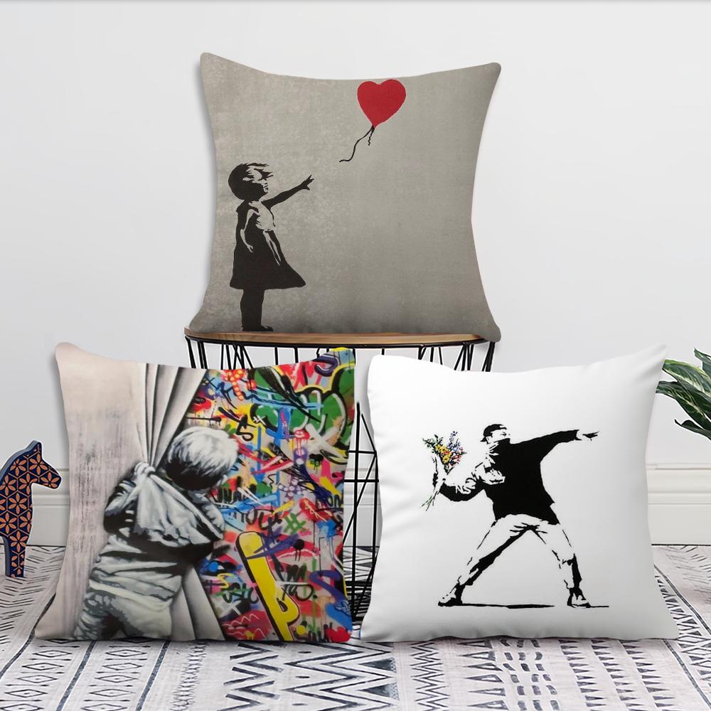 Banksy Street Graffiti Art Kissenbezug Weiche Kissenhüllen für Bauernhaus Sofa Dekor Heimdekorationen und Schutz