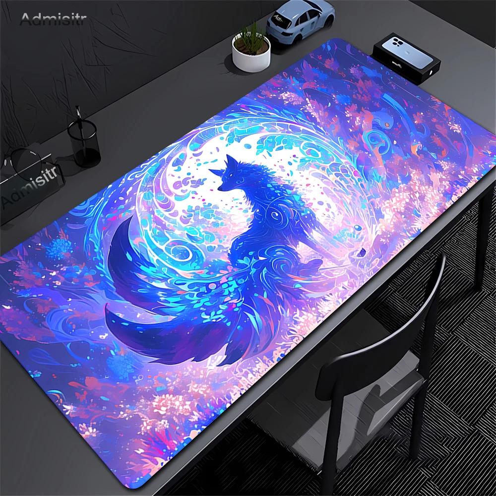 Pink Fox Large Gaming Mousepad XXL Gamer Mouse Pad Office Long Table Accessories Mouse Mat Kawaii Nine-tailed Fox Desk Mat Xxl
