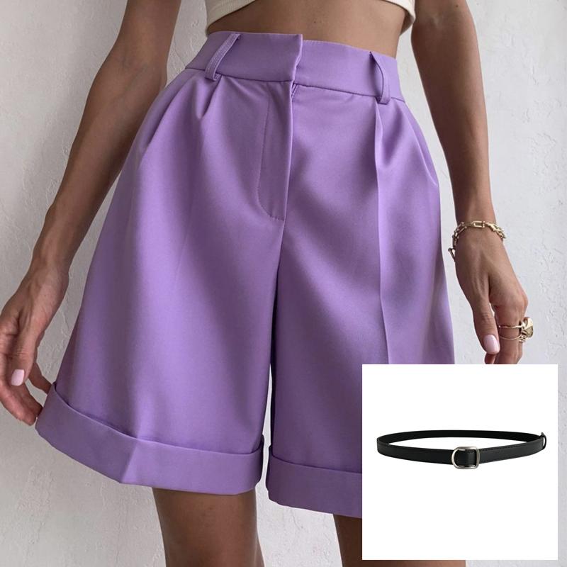 Hirsionsan High Waist Shorts Women 2021 New Summer Casual Elegant Soft Pants with Sashes Loose Shorts with Pockets for Ladies