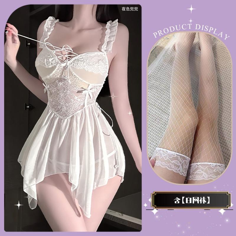 Sexy underwear, sexy pajamas, women's suspender, nightdress, medium and long lace, low chest with chest pad, loungewear
