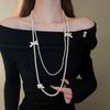 Diamond-encrusted Flower Geometric Pearl Necklace Temperament Light Luxury Sweater Chain French Retro Necklace Autumn and Winter