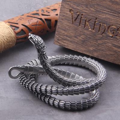 Viking Snake Vintage Punk Necklace for Men Never Fade Stainless Steel Fashion Jewelry Hippop Street Culture