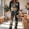 Set Pigiama Casual da Donna con Manica Lunga, Girocollo e Coulisse sui Pantaloni a Gamba Larga per Dormire e