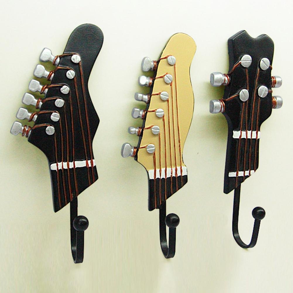 3Pcs Retro Wall Hanger Farmhouse Style Guitar Head Shape Clothes Hooks Resin Vintage Storage Rack Wall Mounted for Home Decor