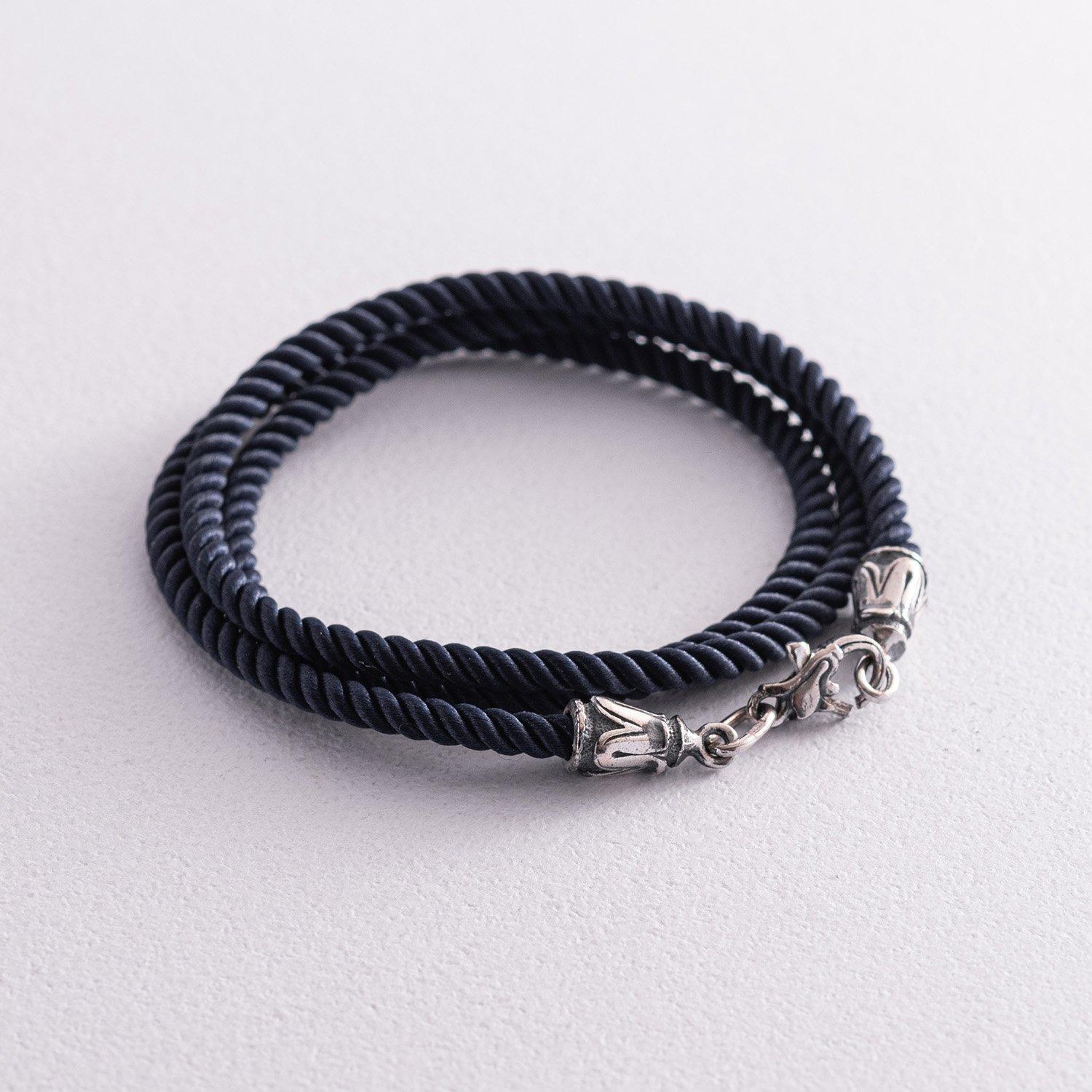 

Шовковий синій шнурок зі срібною застібкою (3мм) Oniks 40 срібний