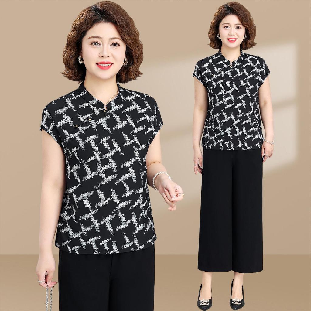 2026 Stylish Printed Short-Sleeve Top for Middle-Aged and Elderly Women - Loose, Slimming, Versatile.