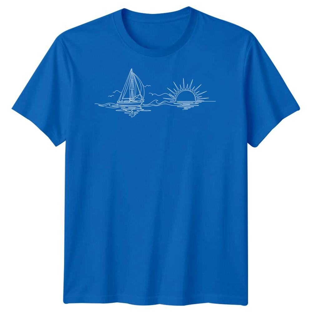 Segelboot Sonnenuntergang Segeln Reise Unisex T-Shirt Ozean Linienkunst