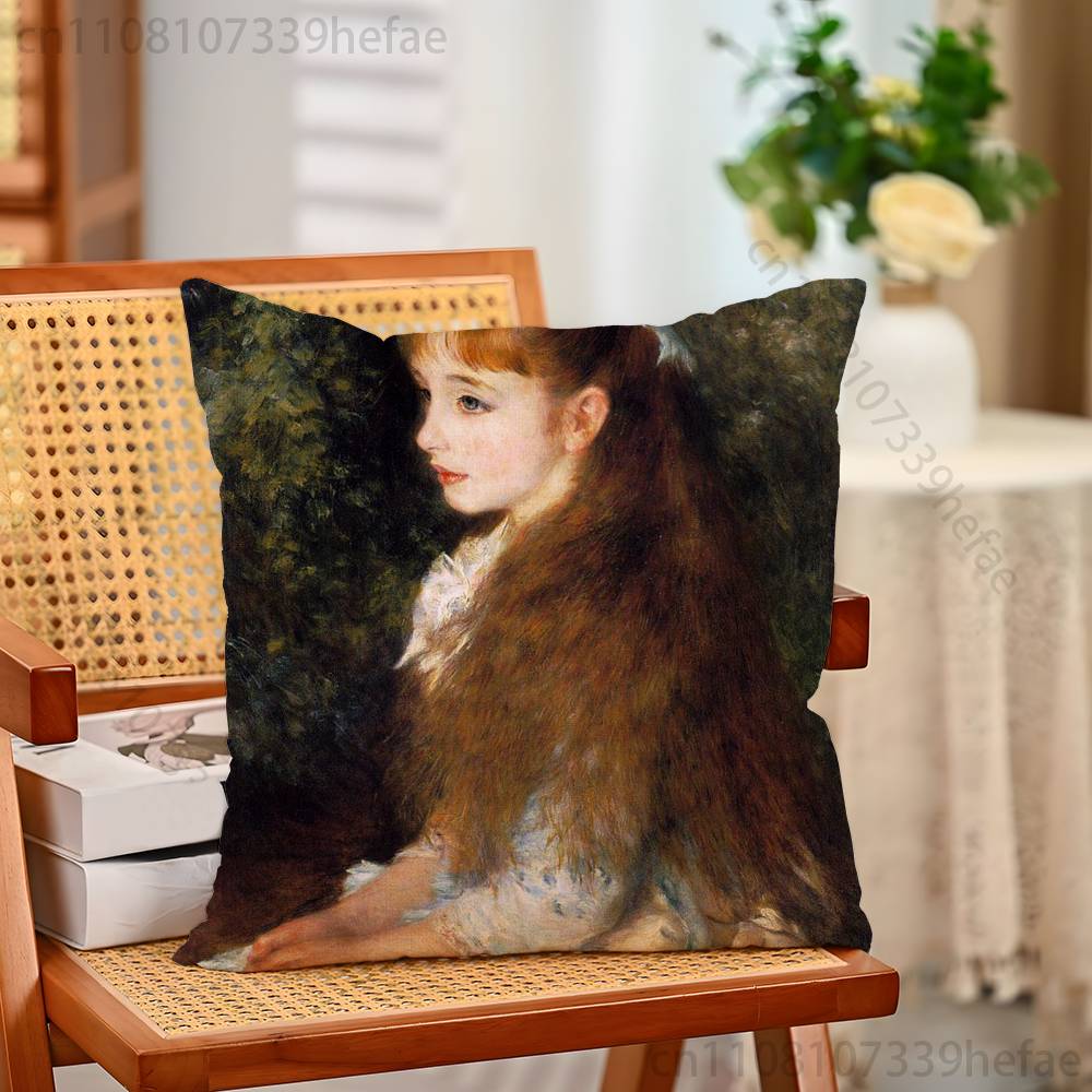 Pierre AAuguste RRenoir Funny Pillow Case Antidustmite Pillowcase Invisible Zipper Silky Short Plush Sofa Cushion Cover