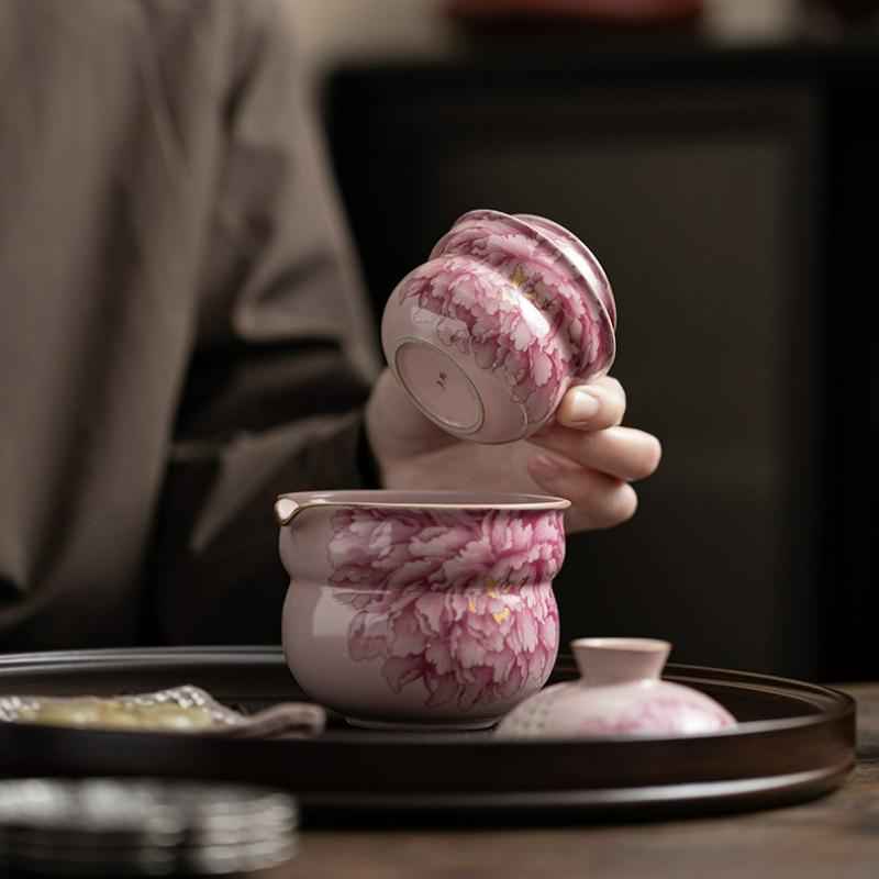 Handmade Pink Ru Kiln Tea Set Portable Ceramic Kung Fu Teacup Teapot Teaware Outdoor Travel Teaset Accessories Decoration Gift