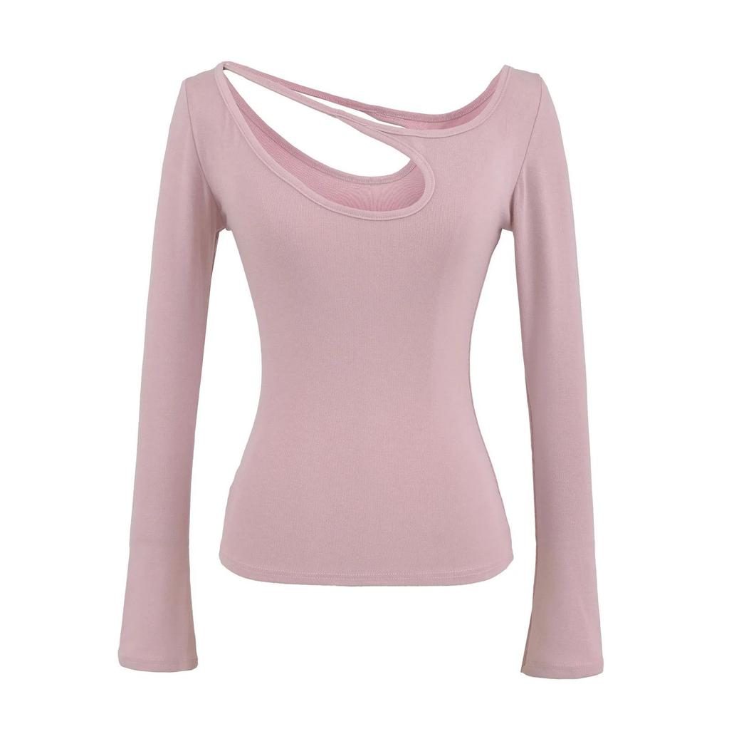 Autumn 2025 Asymmetrical Off-shoulder Hollow Long Sleeve Top for Women