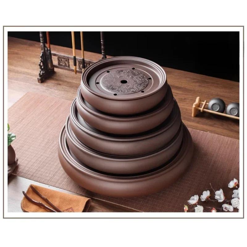 2024 Neuer Kung-Fu-Teeteller, Teemeer, Teetisch, großer Teeteller aus lila Sand, Teeservice aus Keramik, einfaches rundes Teetablett für den Haushalt