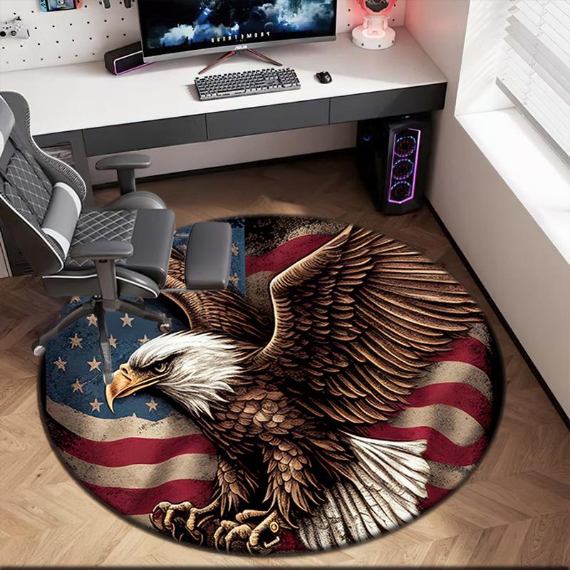 1 Stück Der majestätische amerikanische Weißkopfseeadler Runder Teppich Bemalt Gedruckter kreisförmiger Teppich, Haustürmatte, Outdoor-Reiseschutzteppich