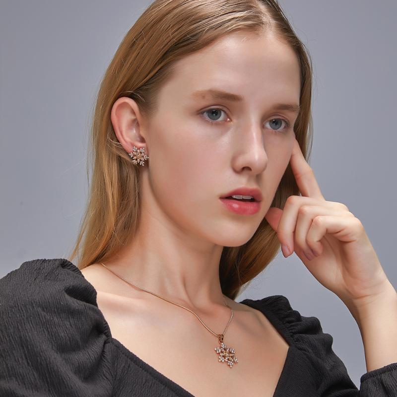 New Set of Jewellery Temperament Simple Full Diamond Snowflake Necklace Snowflake Earrings Valentine's Day Gift 2023