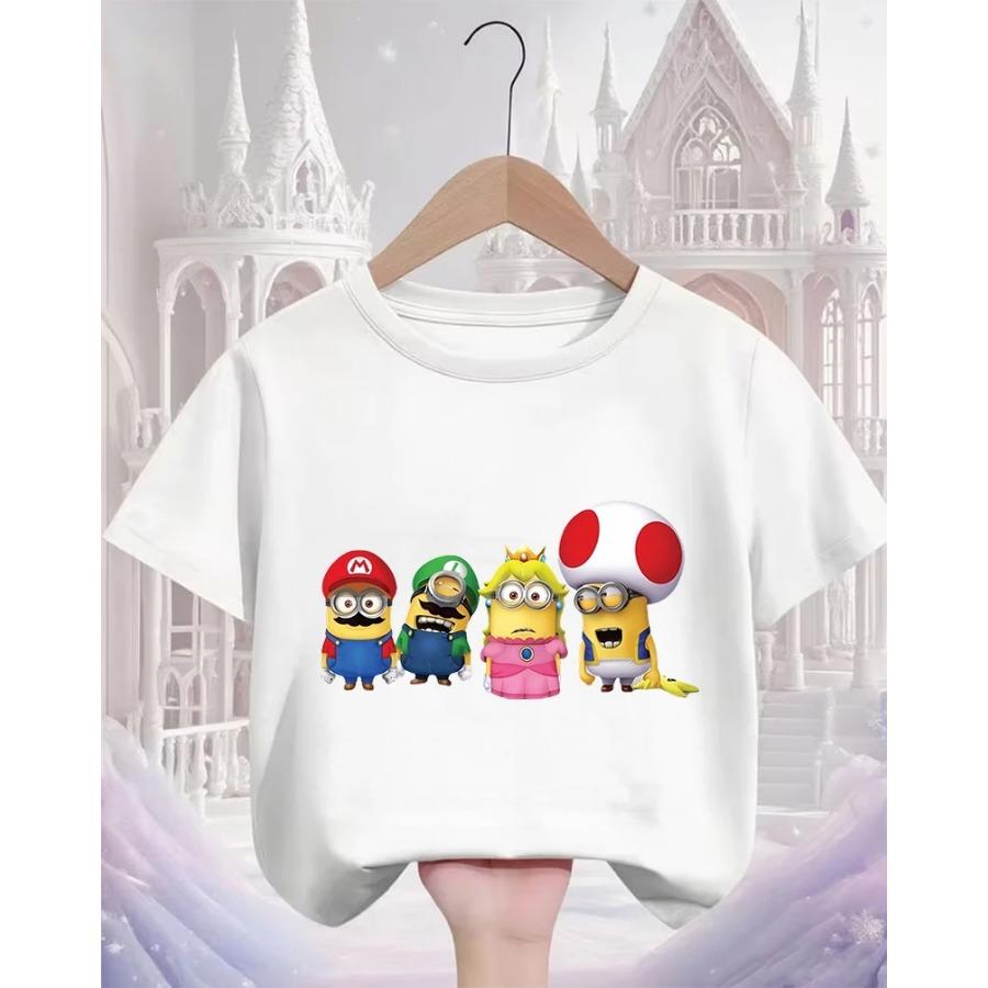 Boys and Girls Cute Minions T-shirt Summer Crew Neck Fashionable Street Popular Cartoon Casual