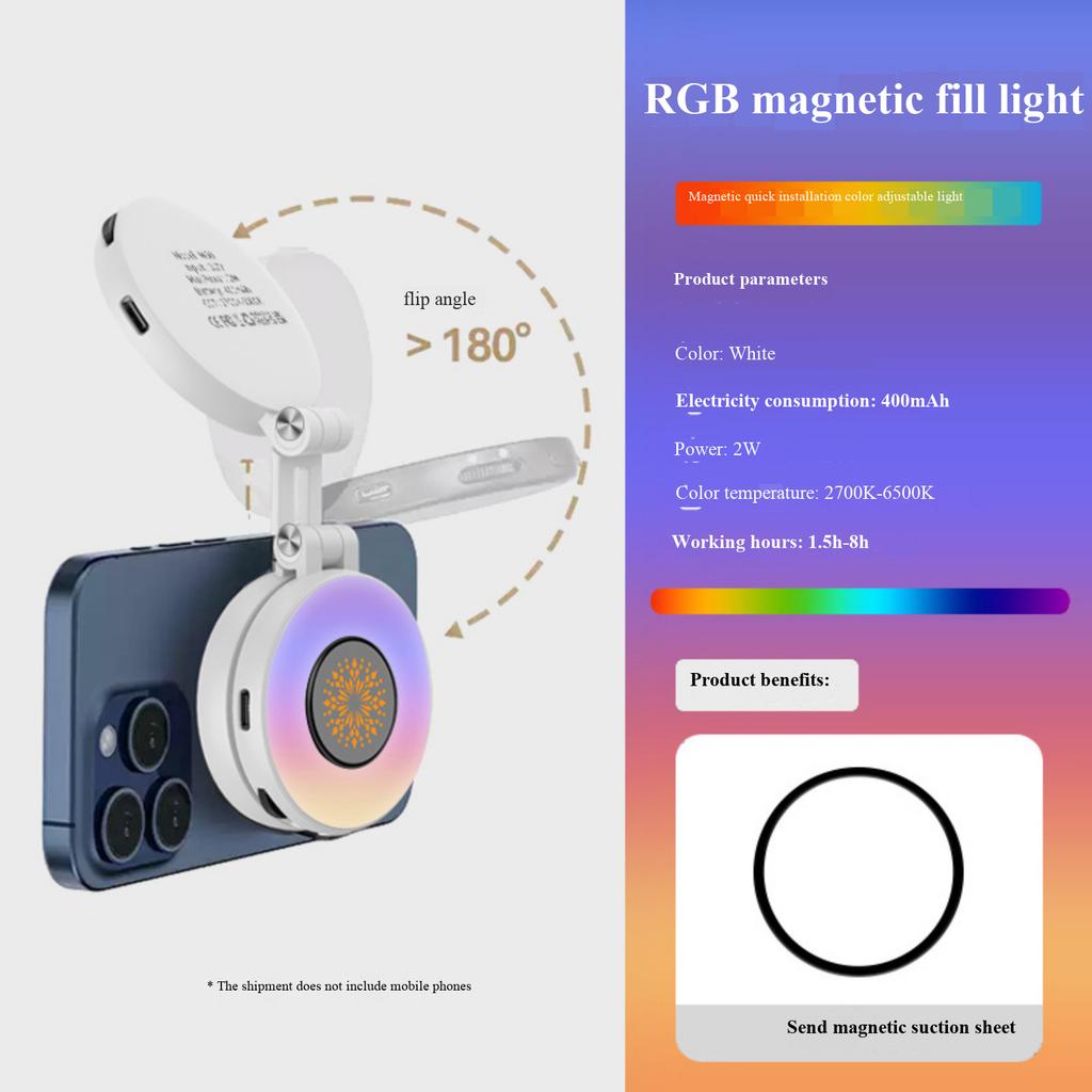 Portable Magnetic Clip-On LED Fill Light for Mobile Phones Adjustable Brightness Selfie Pocket Light for Outdoor Live Streaming and Video Recording