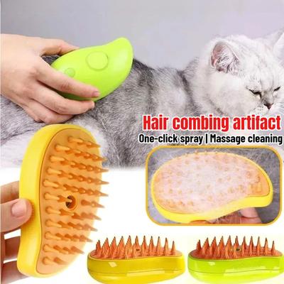 Mango Shaped Pet Steam Brush Cat Dog Cleaning Steamy Spray Massage Beauty Comb 3 In 1 Hair Removal Grooming Supplies Pets Accessories