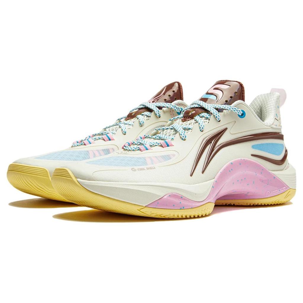 Li Ning Flashing Low Top Basketball Shoes Men Sneakers Beige Brown ABPU007-3