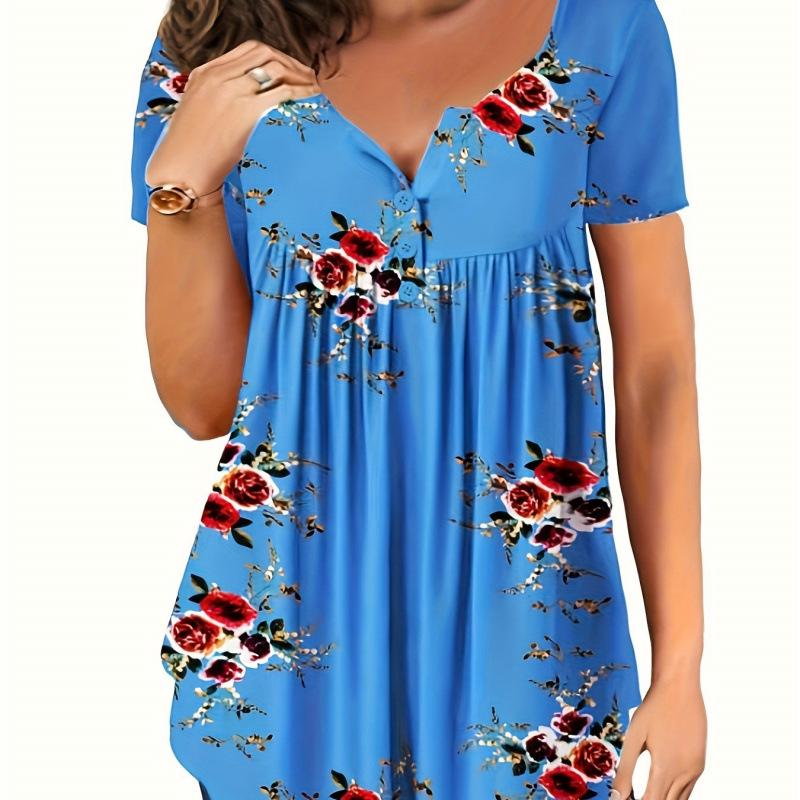 

Floral Mid-Length Top - M 42266, European & American Design XL