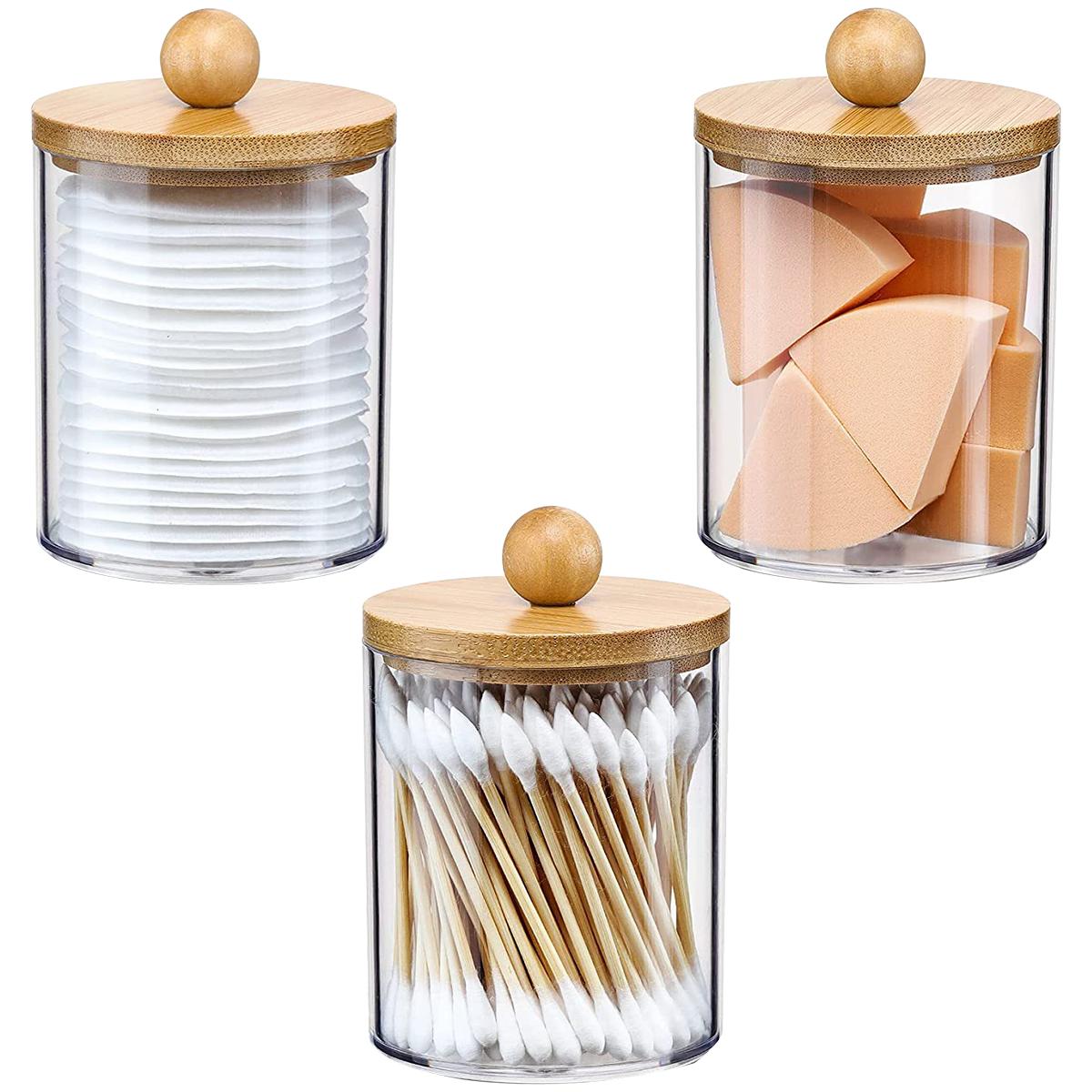 

2/3/4 шт. акриловый ящик для хранения ванной прозрачные ватные палочки баночки для макияжа диспенсер бамбуковые крышки лоток держатель ватных палочек многоразовый
