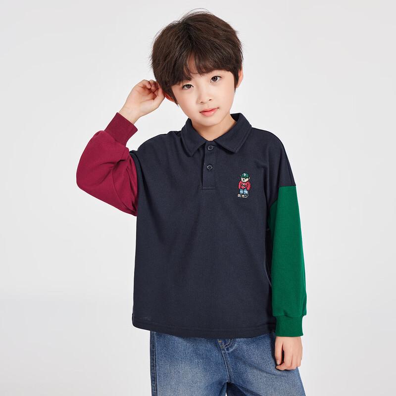 Boys' Colorblock Long-Sleeve Polo Shirt with Pocket Bear Design