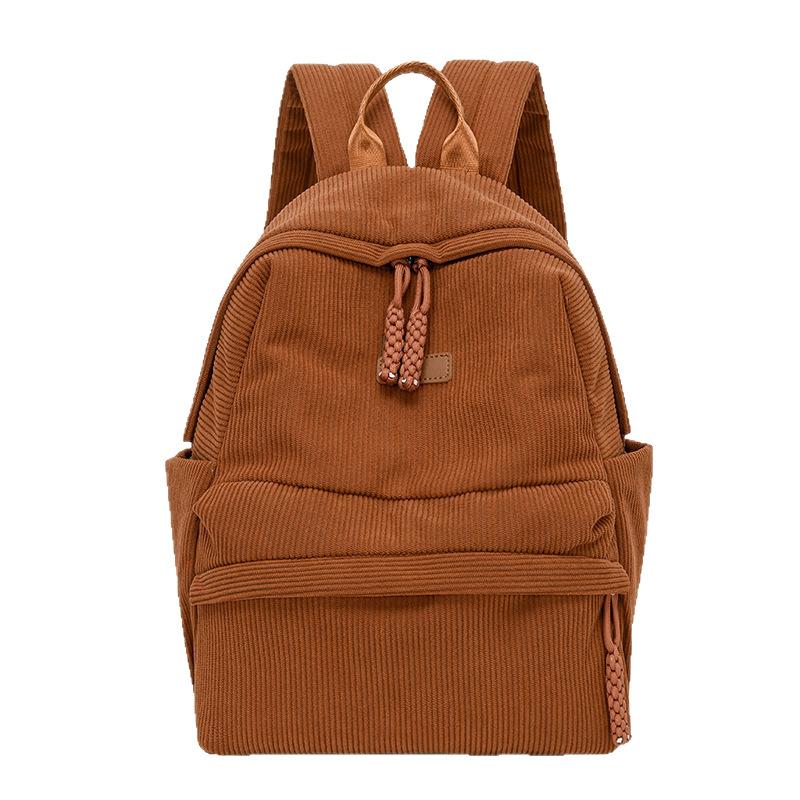 Schoolbag Backpack Corduroy Ladies Large Capacity Leisure Bag Student Bag Travel To Work Multi-pocket Lightweight